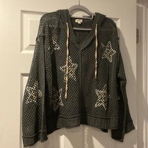 POL Oversized Charcoal Star Patterned Oversized Hoodie bell sleeves. NWOT.